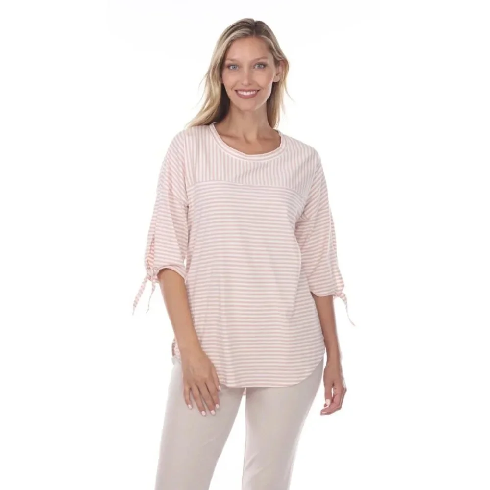 NWT NEON BUDDHA Striped Tunic Top 3/4 Sleeve Tie End Size L - Picture 9 of 9